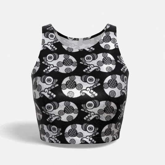 Day of the Dead Black & Silver Calavera – Reversible Sparkle Cropped Tank Top
