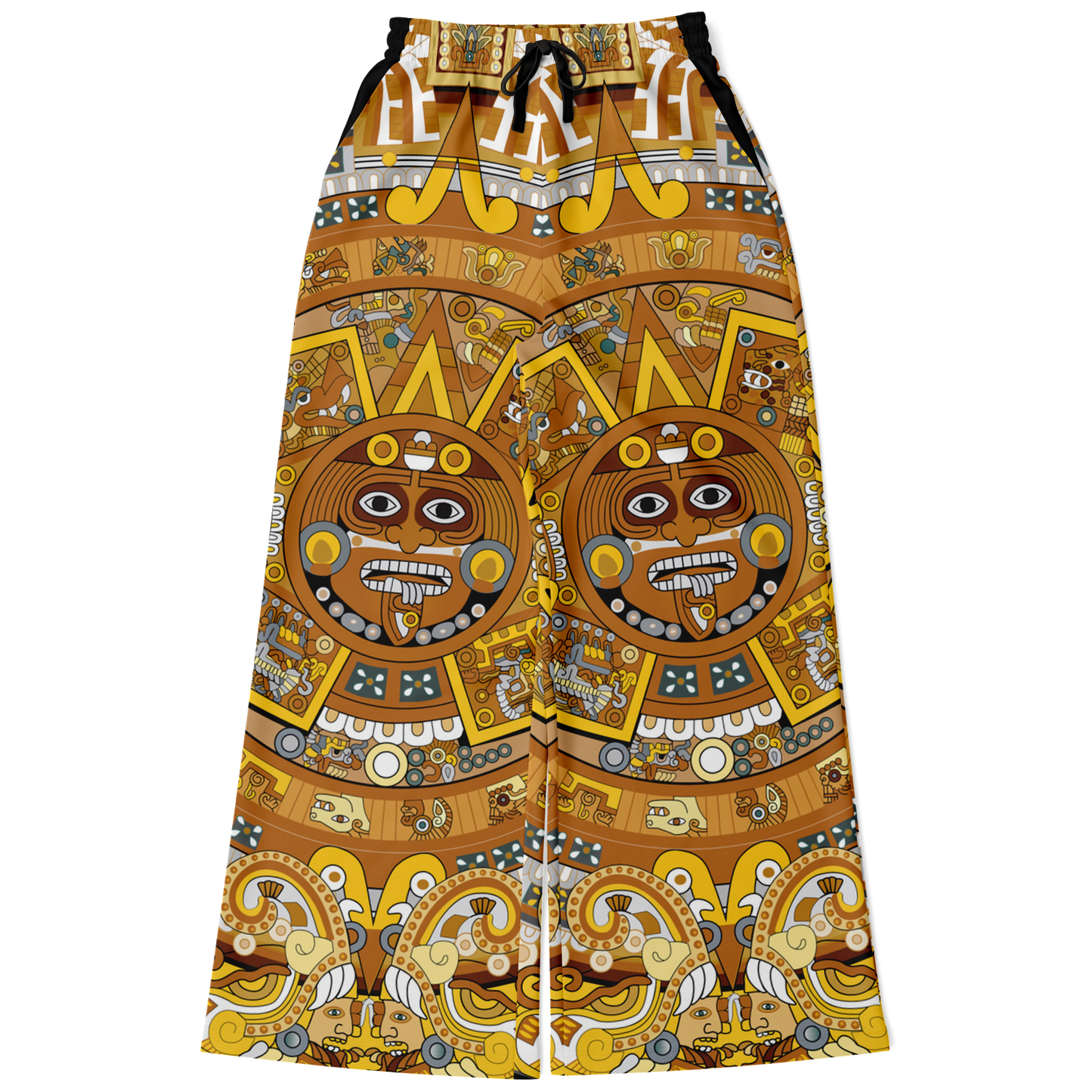 Gold & Black Aztec Calendar - Flare Fleece Pant