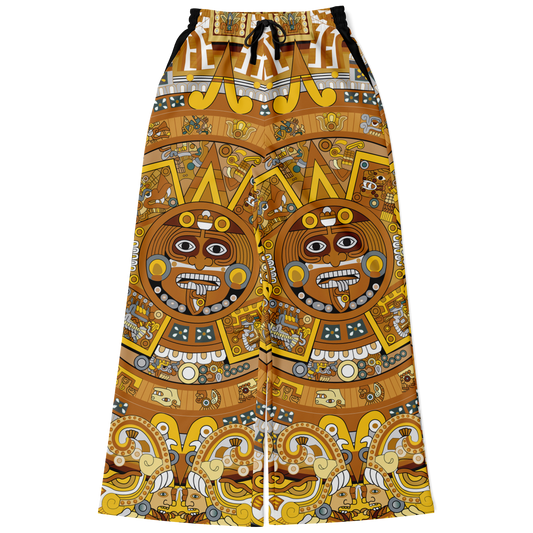 Gold & Black Aztec Calendar - Flare Fleece Pant