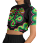 Green and Pink Quetzalcoatl - Cropped Short Sleeve Fleece Top