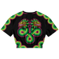 Green and Pink Quetzalcoatl - Cropped Short Sleeve Fleece Top