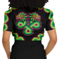Green and Pink Quetzalcoatl - Cropped Short Sleeve Fleece Top