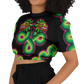 Green and Pink Quetzalcoatl - Cropped Short Sleeve Fleece Top