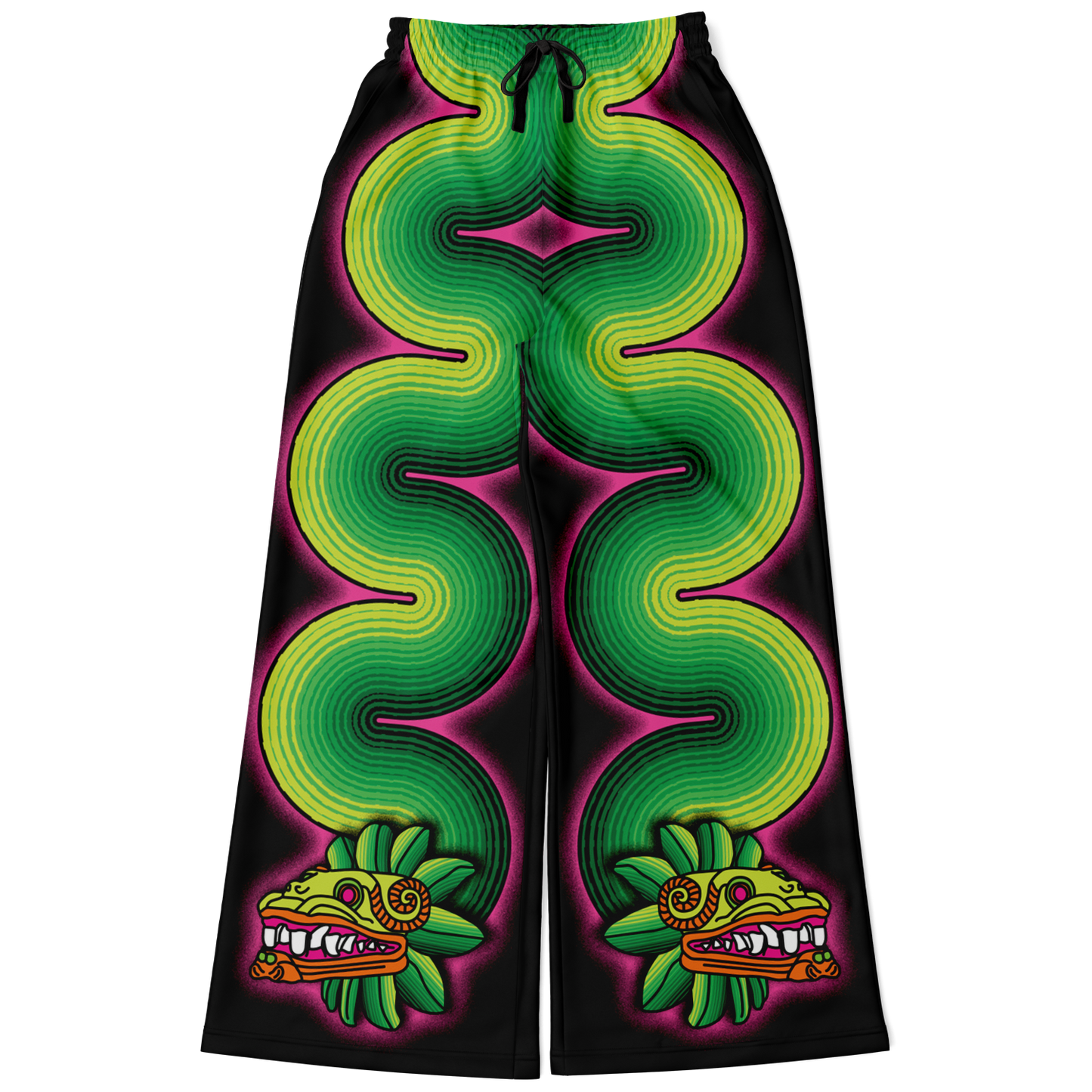 Green and Pink Quetzalcoatl - Flare Fleece Pant