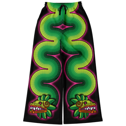 Green and Pink Quetzalcoatl - Flare Fleece Pant