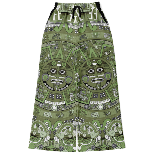 Green & Black Aztec Calendar - Flare Fleece Pant