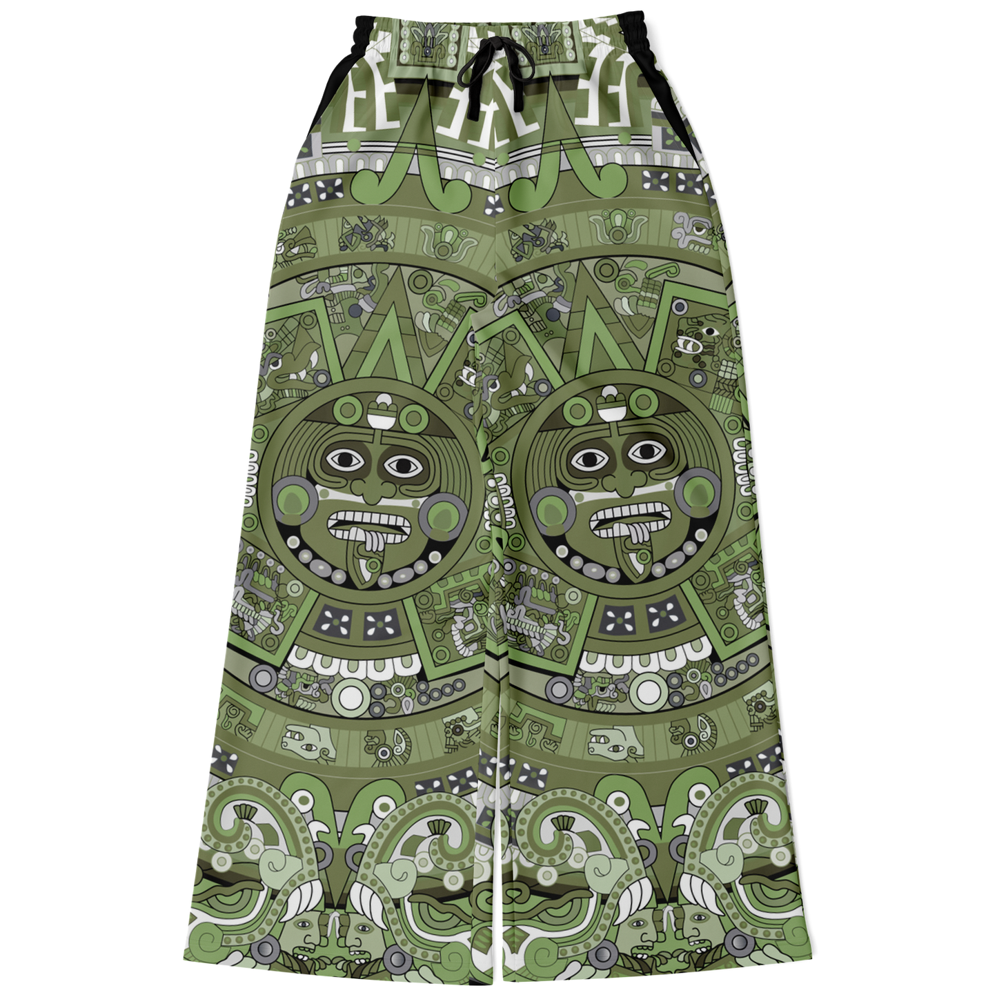 Green & Black Aztec Calendar - Flare Fleece Pant