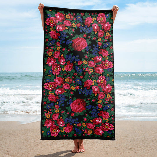 Kokum Floral (Black) - Beach Towel
