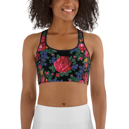 Kokum Floral (Black) - Sports Bra
