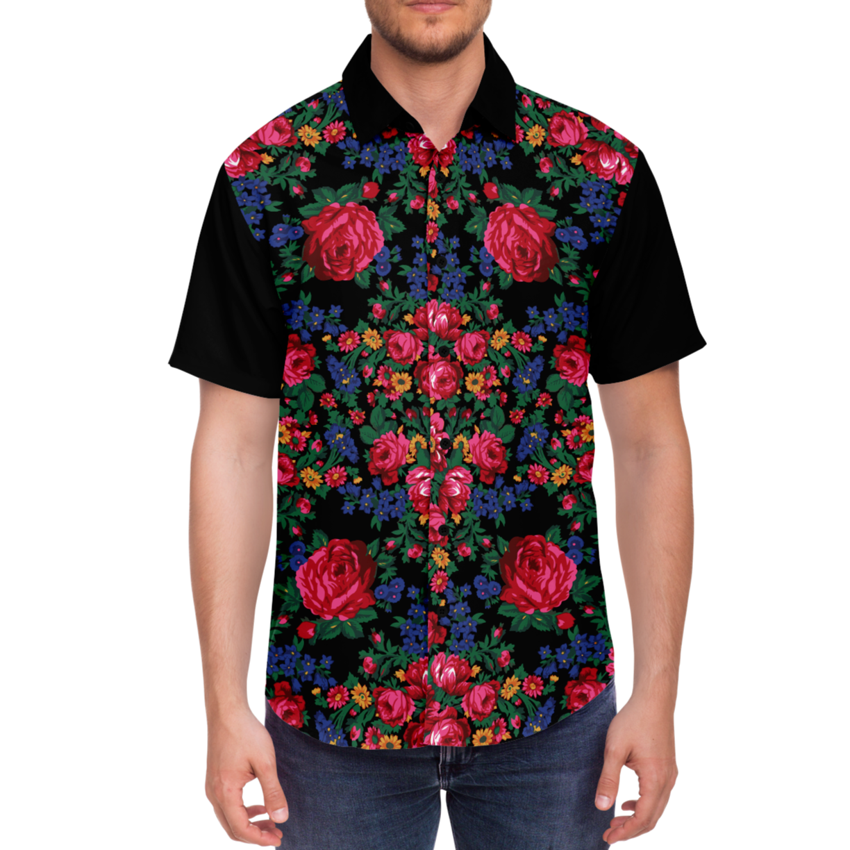 Kokum Floral (Black) - Unisex Camp Collar Shirt