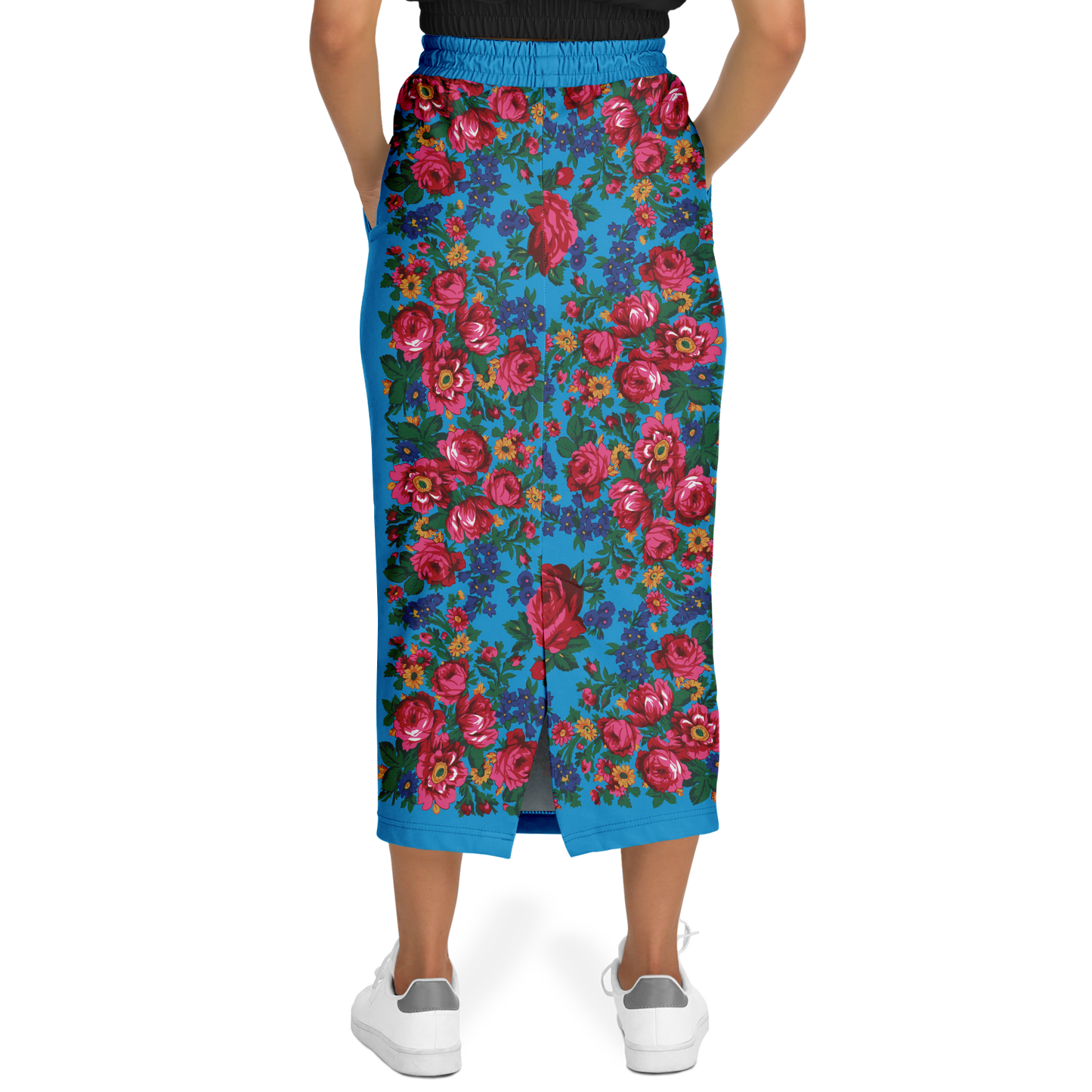 Kokum Floral (Blue) - Athletic Midi Skirt