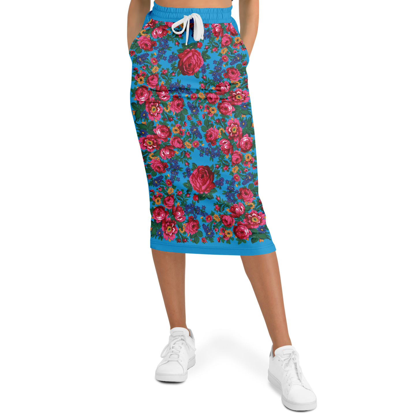 Kokum Floral (Blue) - Athletic Midi Skirt