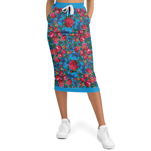 Kokum Floral (Blue) - Athletic Midi Skirt