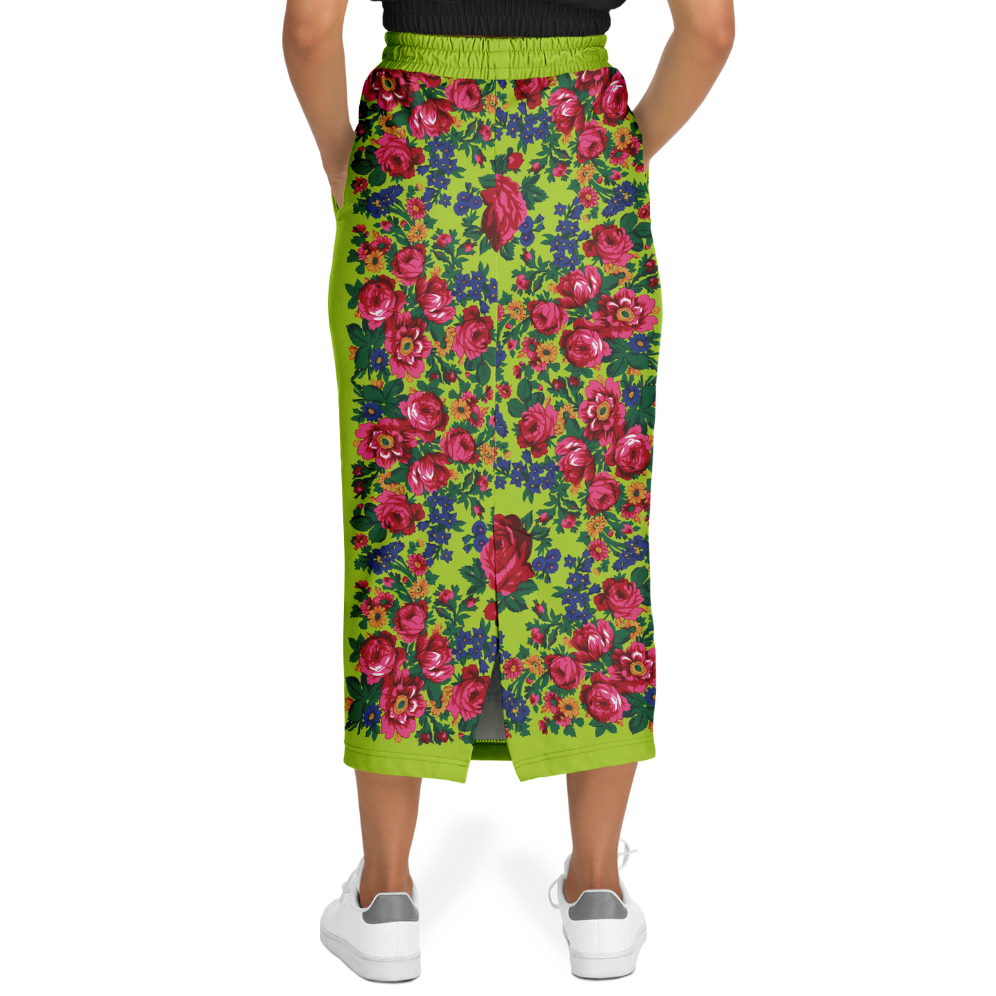 Kokum Floral (Lime Green) - Athletic Midi Skirt