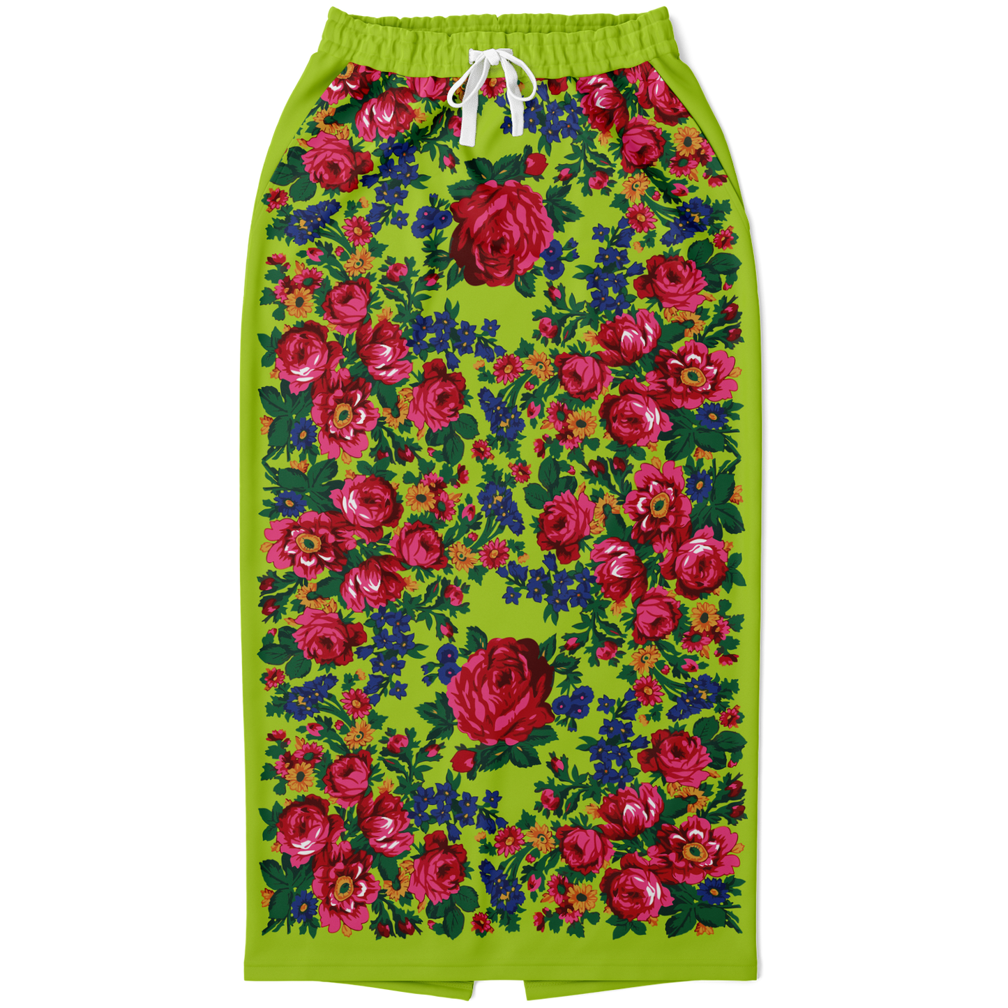 Kokum Floral (Lime Green) - Athletic Midi Skirt