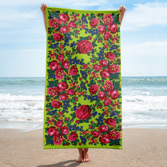Kokum Floral (Lime Green) - Beach Towel