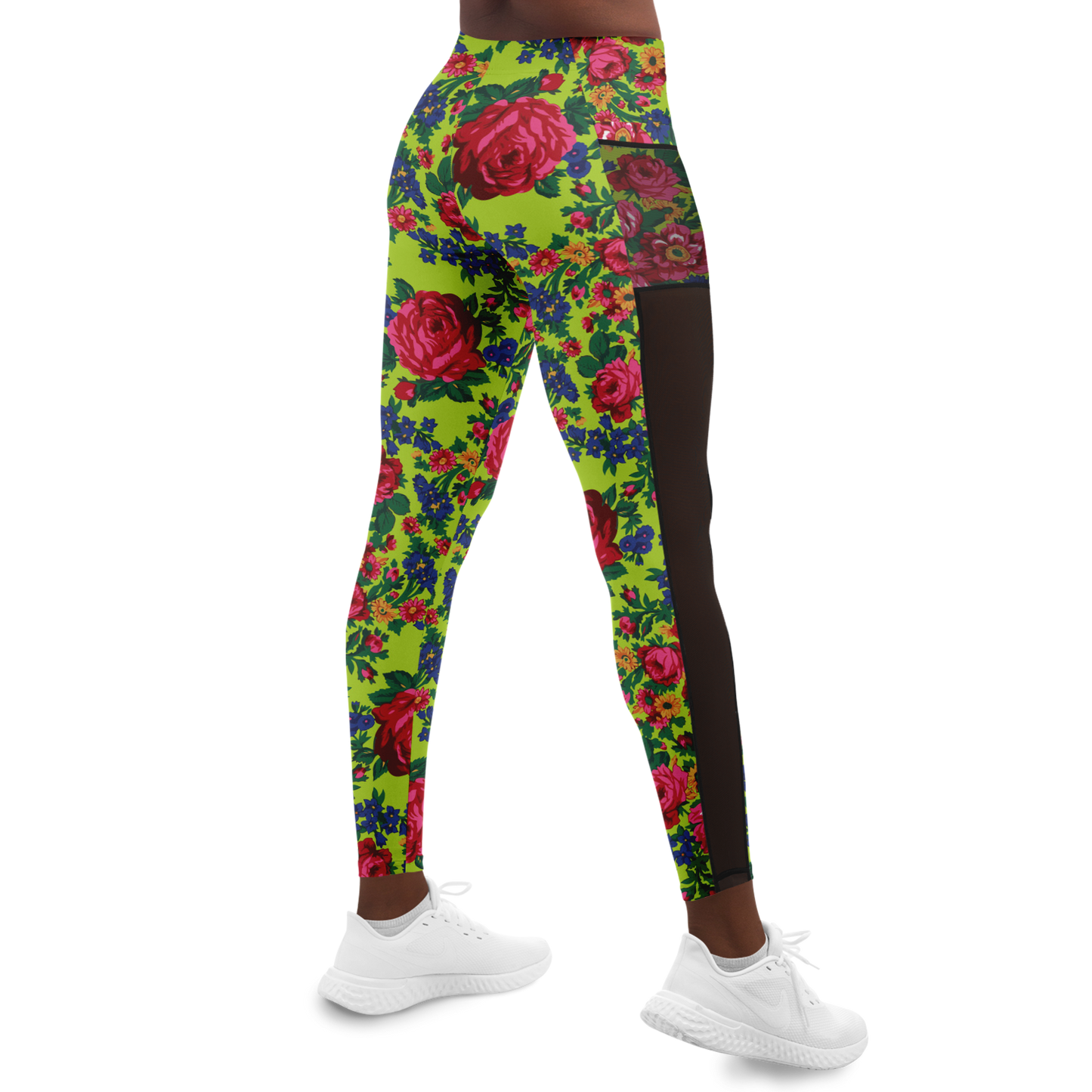 Kokum Floral (Lime Green) - Side Mesh with Pocket Legging
