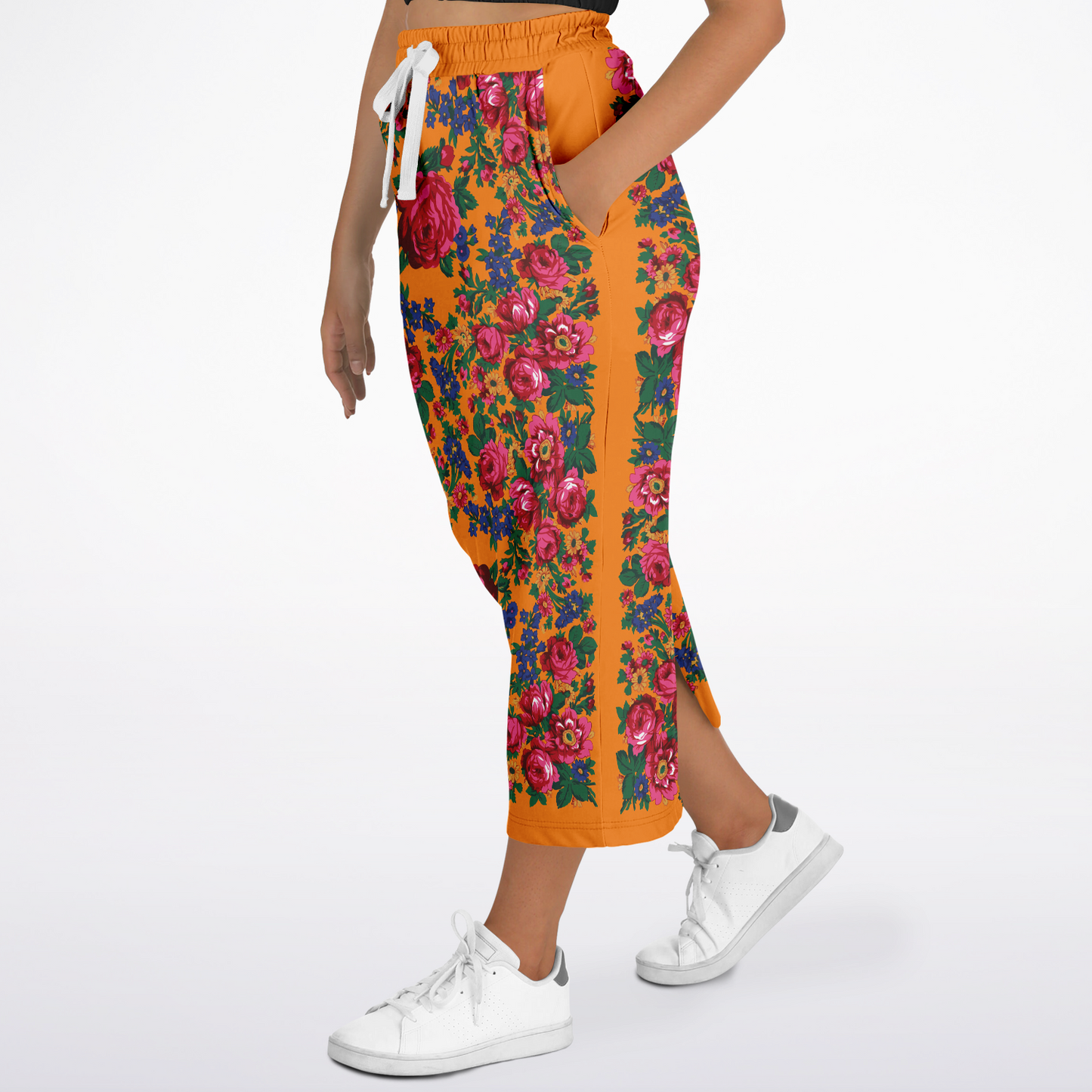 Kokum Floral (Orange) - Athletic Midi Skirt