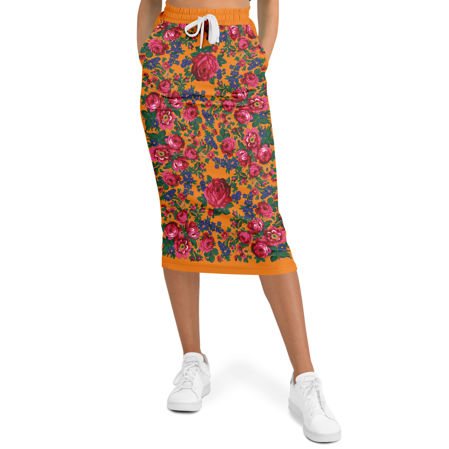 Kokum Floral (Orange) - Athletic Midi Skirt
