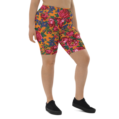 Kokum Floral (Orange) - Bike Shorts