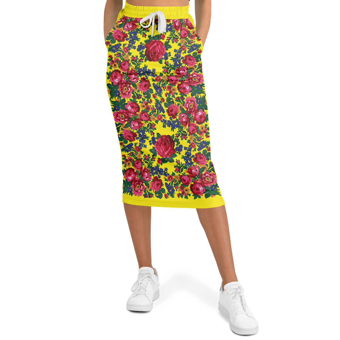 Kokum Floral (Yellow) - Athletic Midi Skirt