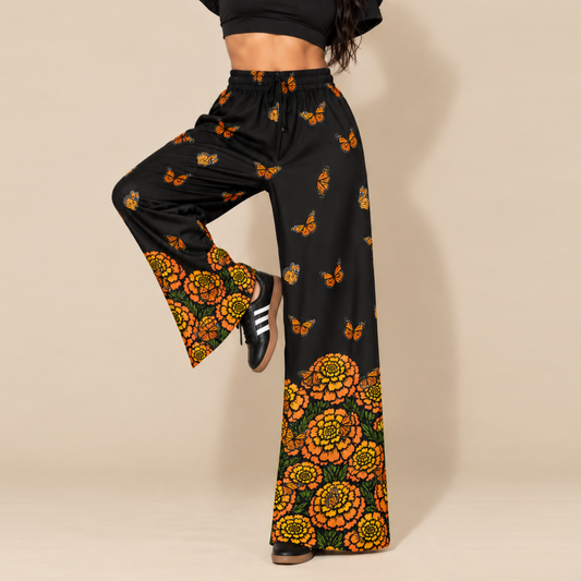 Day of the Dead Marigold & Monarch – Fleece Flare Pants