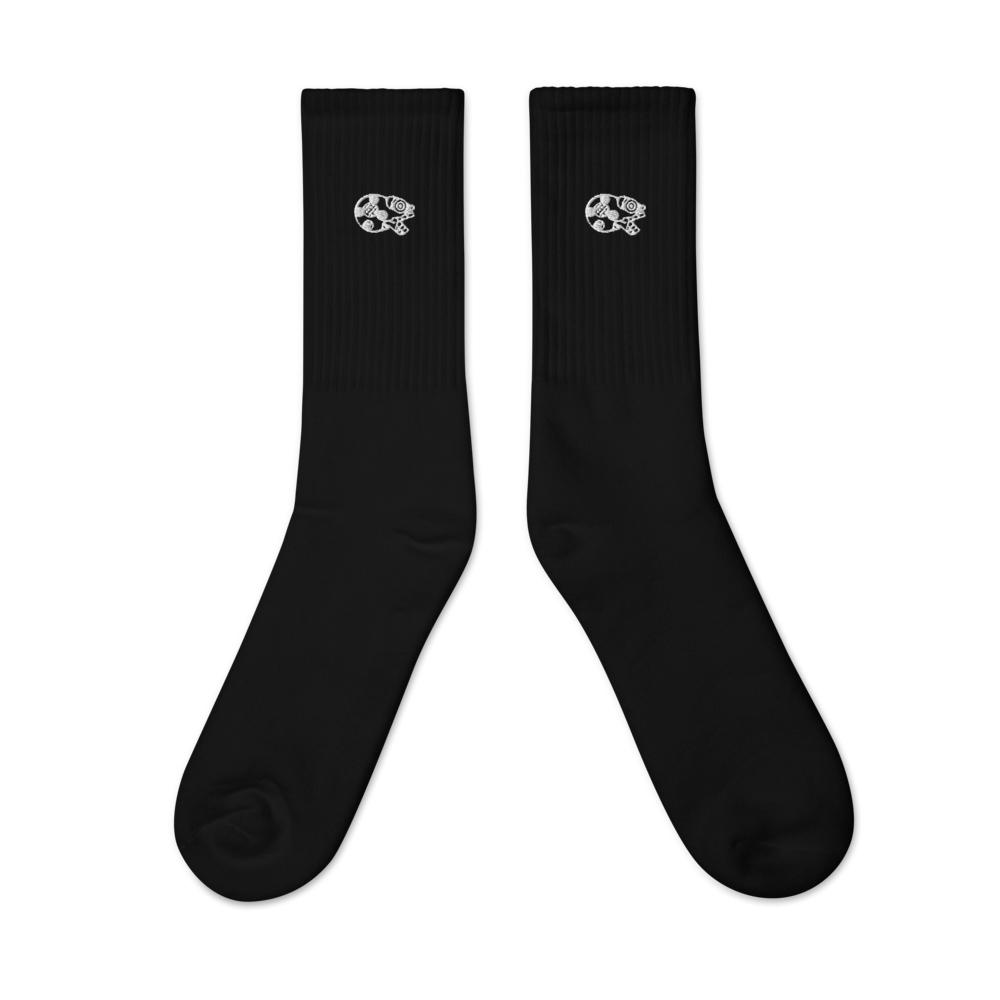 Mictlantecuhtli - Black Unisex Embroidered Socks (2 sizes avail.)