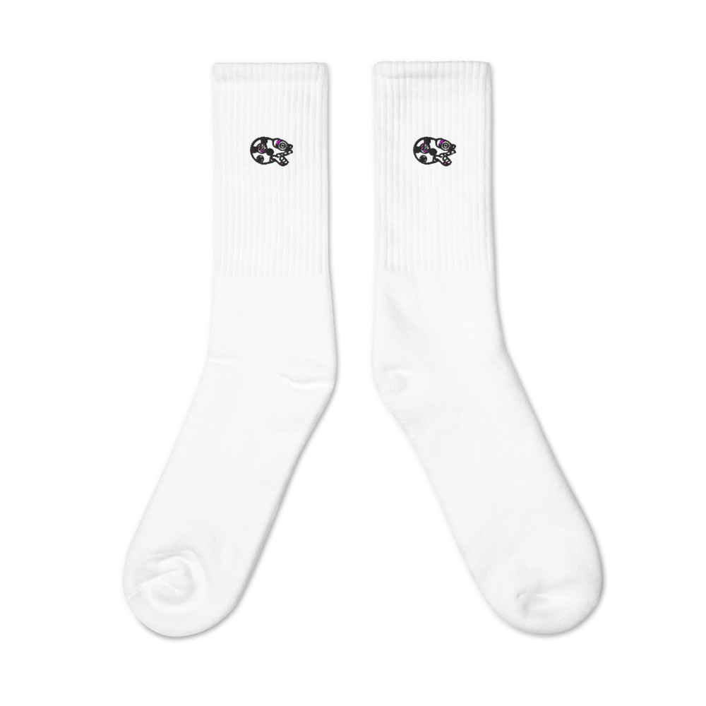 Mictlantecuhtli - White Unisex Embroidered Socks (2 sizes avail.)