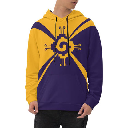Nahui Papalotl or Hunab Ku (Gold and Purple) - All-Over Print Unisex Hoodie