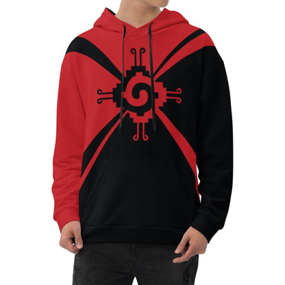 Nahui Papalotl or Hunab Ku (Red and Black) - All-Over Print Unisex Hoodie
