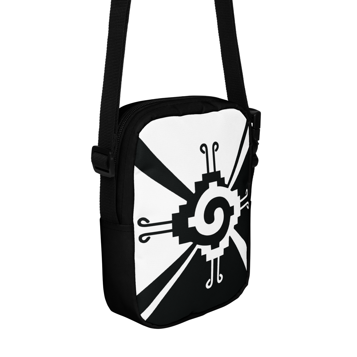 Nahui Papalotl or Hunab Ku (White & Black) - Unisex Crossbody Bag