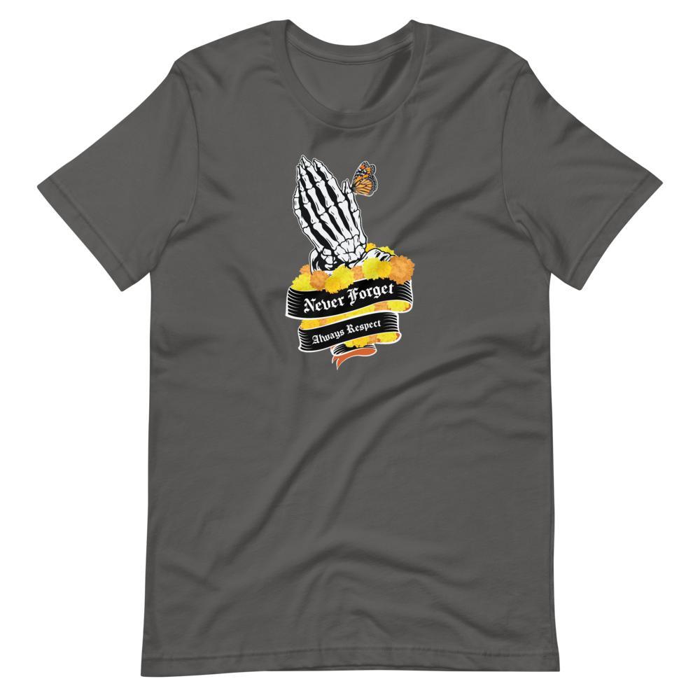Never Forget, Always Respect Praying Hands with Cempasúchil - Short-Sleeve Unisex T-Shirt-T-Shirt-Licuado Wear