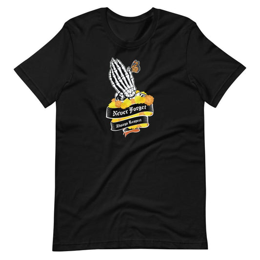 Never Forget, Always Respect Praying Hands with Cempasúchil - Short-Sleeve Unisex T-Shirt-T-Shirt-Licuado Wear