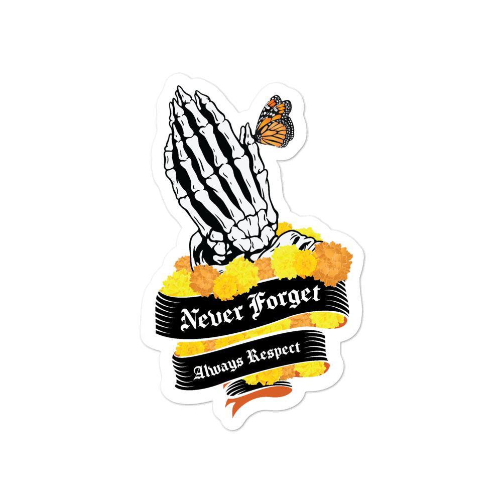 Never Forget, Always Respect Praying Hands with Cempasúchil - Sticker (S, M, L)-Stickers-Licuado Wear