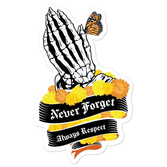 Never Forget, Always Respect Praying Hands with Cempasúchil - Sticker (S, M, L)-Stickers-Licuado Wear