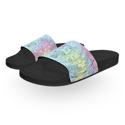 Pastel Aztec Calendar (Black Base) - Unisex Slide Sandal