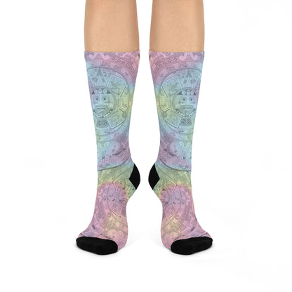 Pastel Aztec Calendar - Unisex Cushioned Crew Socks