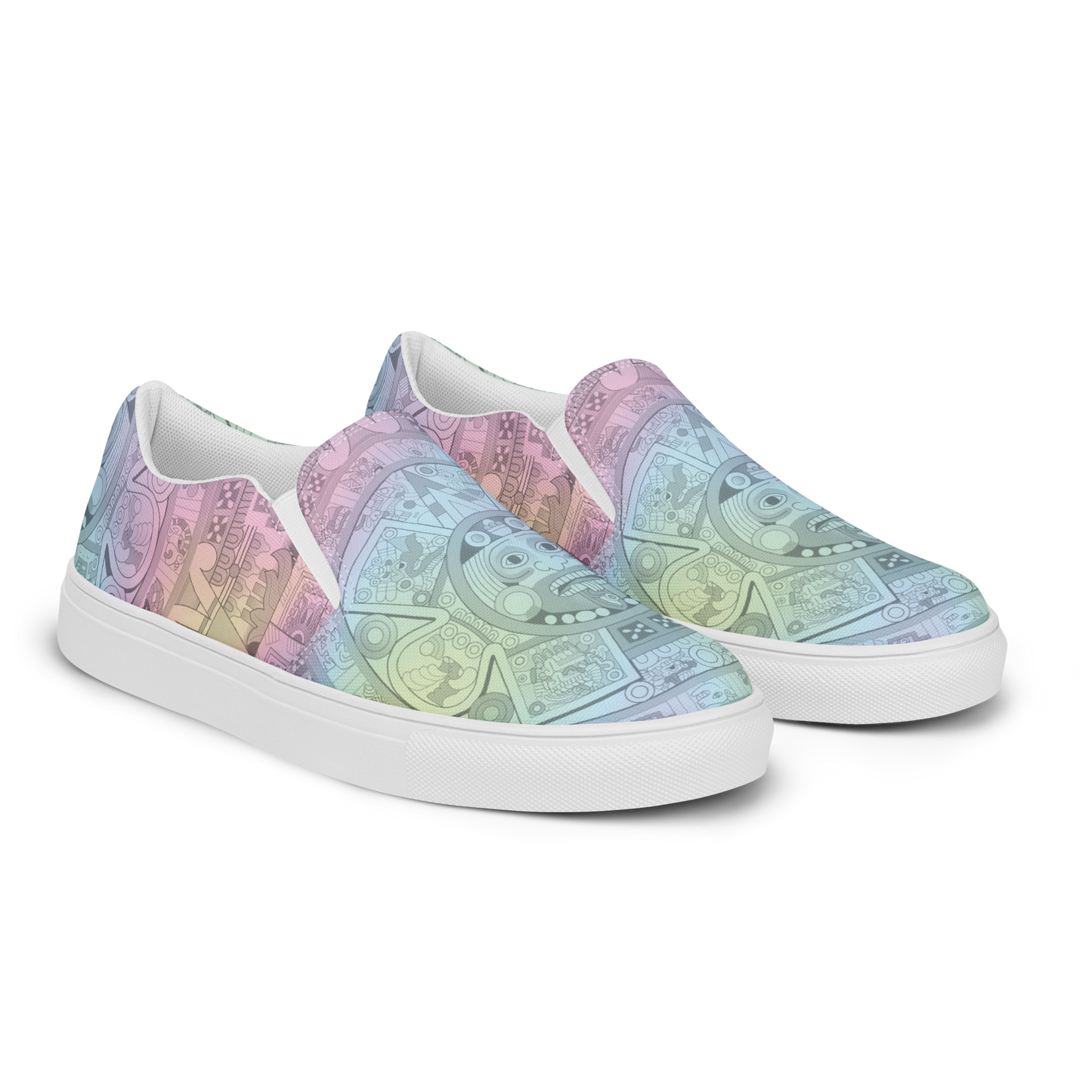 Pastel Aztec Calendar - Women’s Slip-on Canvas Shoes