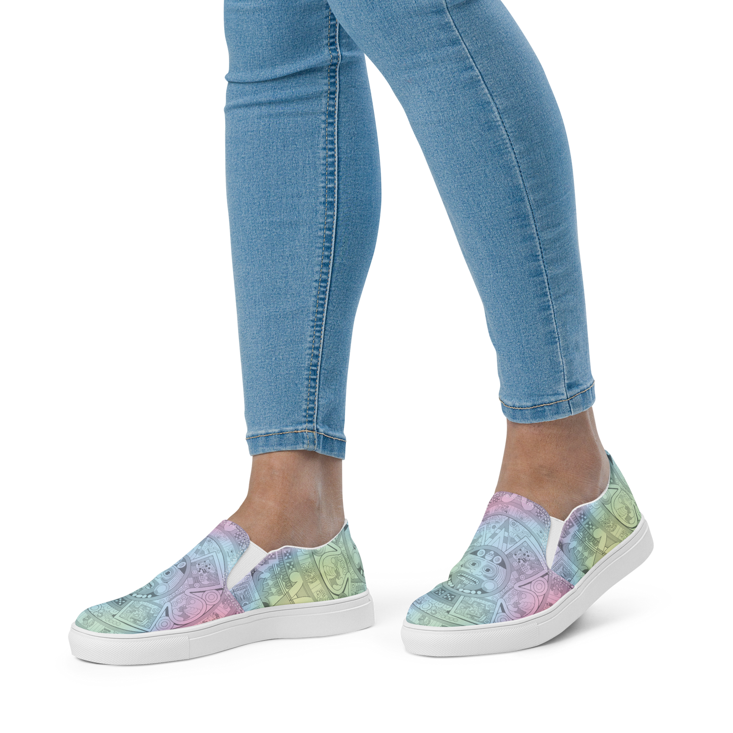 Pastel Aztec Calendar - Women’s Slip-on Canvas Shoes