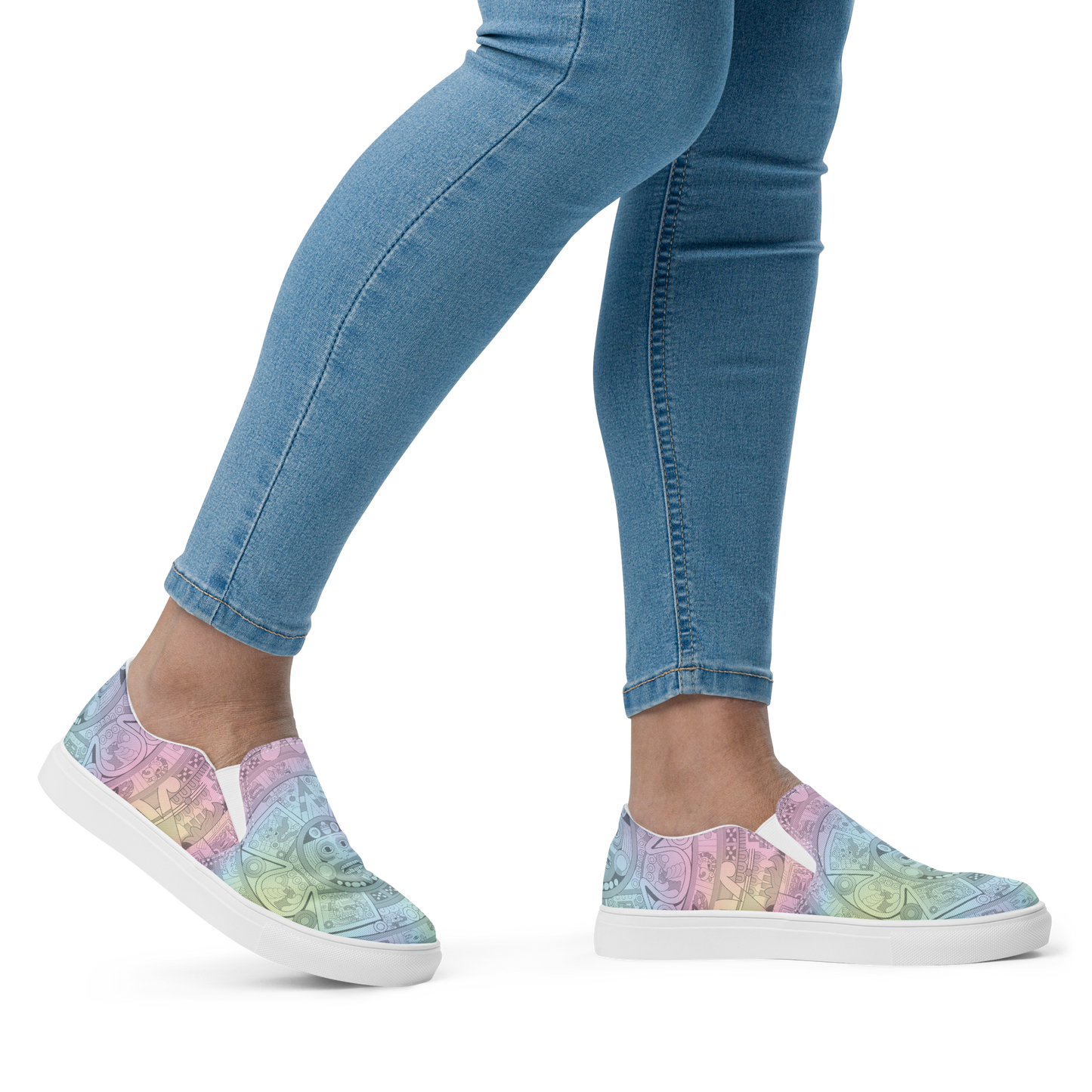 Pastel Aztec Calendar - Women’s Slip-on Canvas Shoes