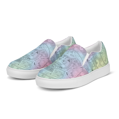 Pastel Aztec Calendar - Women’s Slip-on Canvas Shoes