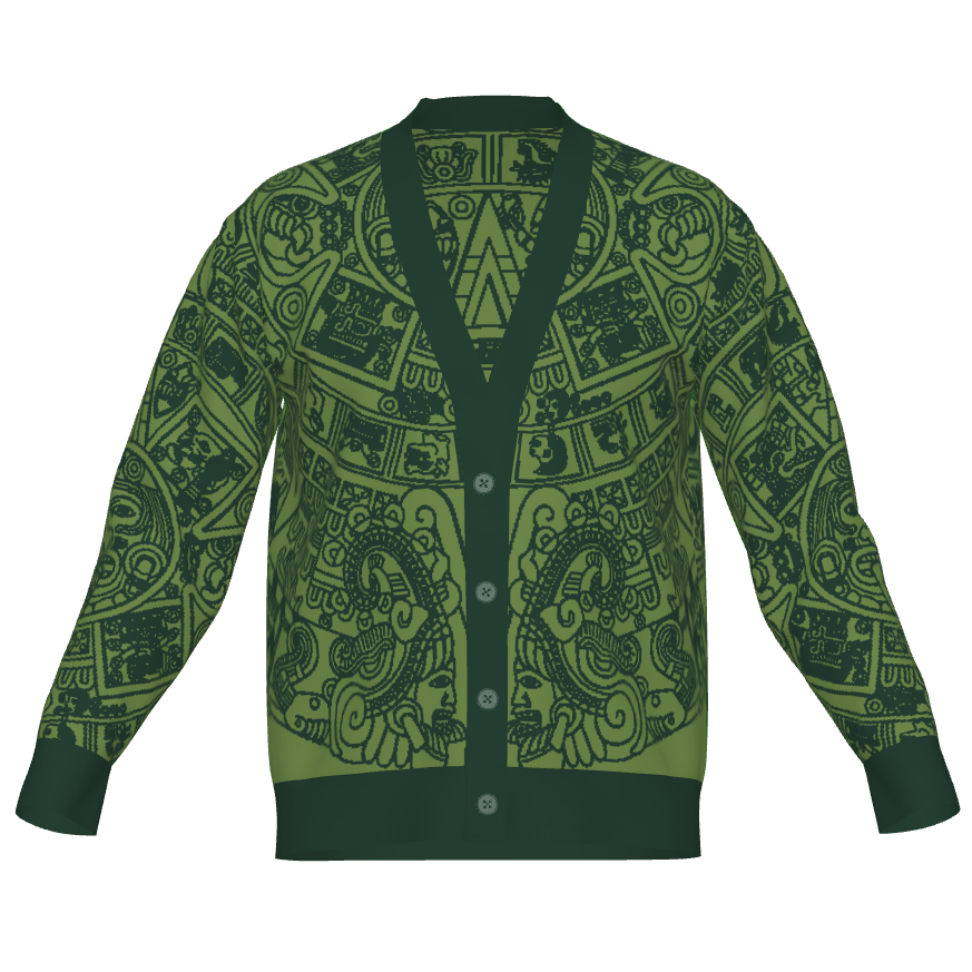 Mexica / Azteca Calendar (Pine Green & Grass Green) - Unisex Knit Cardigan