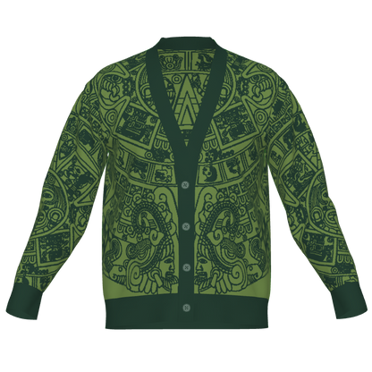 Mexica / Azteca Calendar (Pine Green & Grass Green) - Unisex Knit Cardigan