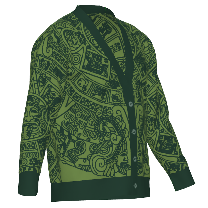 Mexica / Azteca Calendar (Pine Green & Grass Green) - Unisex Knit Cardigan