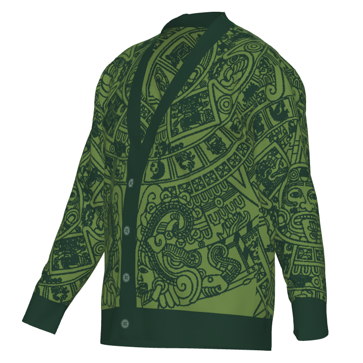 Mexica / Azteca Calendar (Pine Green & Grass Green) - Unisex Knit Cardigan