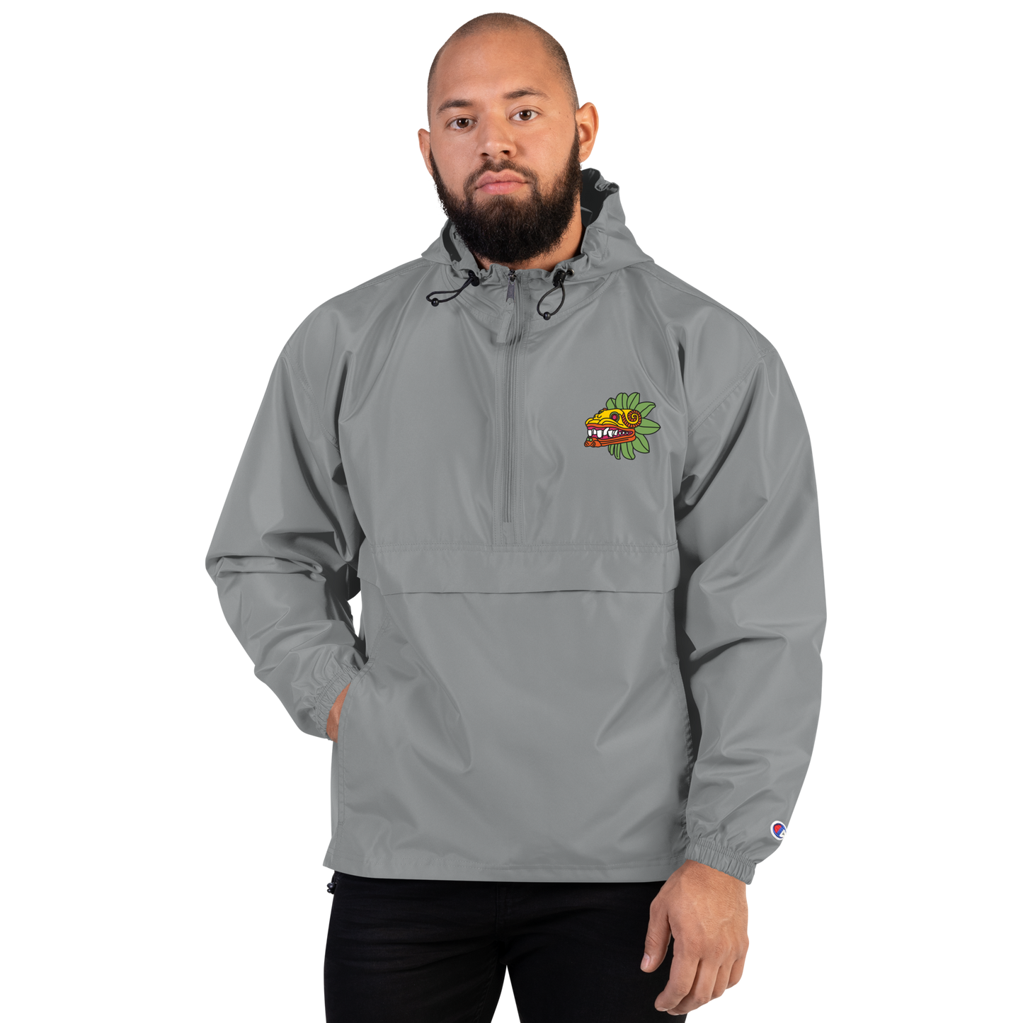 Quetzalcoatl (Bright Colorway) - Embroidered Champion Packable Jacket
