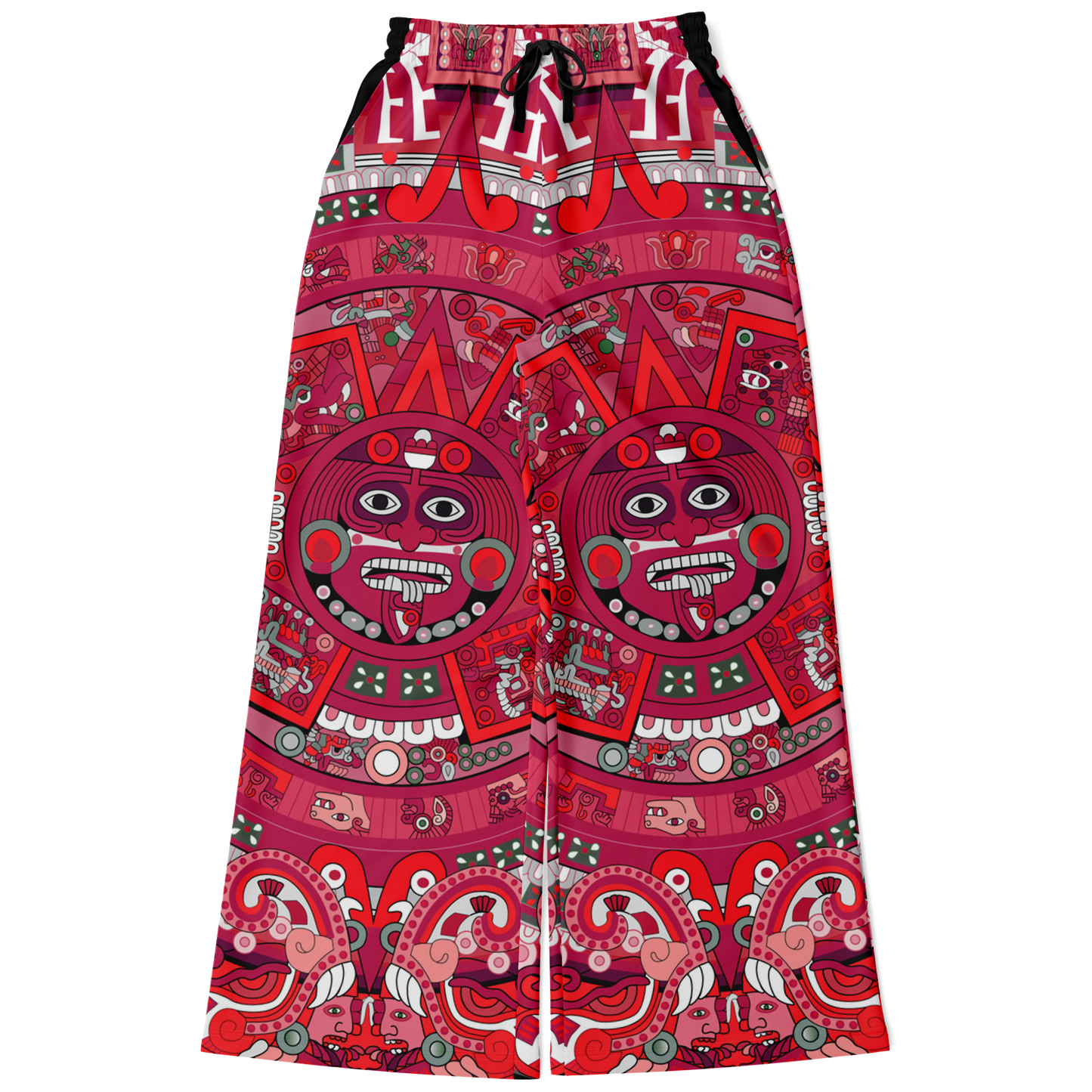 Red & Black Aztec Calendar - Flare Fleece Pant