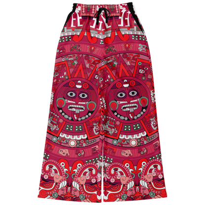Red & Black Aztec Calendar - Flare Fleece Pant