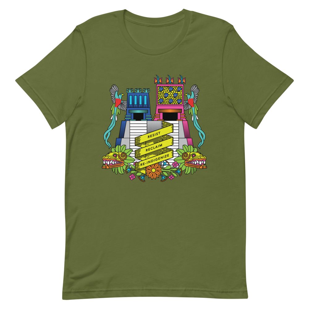 Resist, Reclaim, Re-Indigenize (Templo Mayor) - Colorized Unisex Short-Sleeve T-Shirt