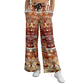 Rust & Tan Aztec Calendar - Flare Fleece Pant